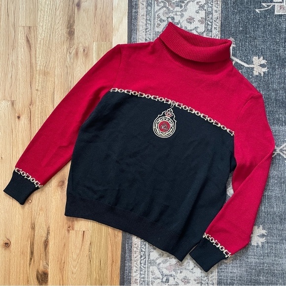 St. John Sport Wool Equestrian Horse Bit Sweater Red Black P/2 - Picture 1 of 6